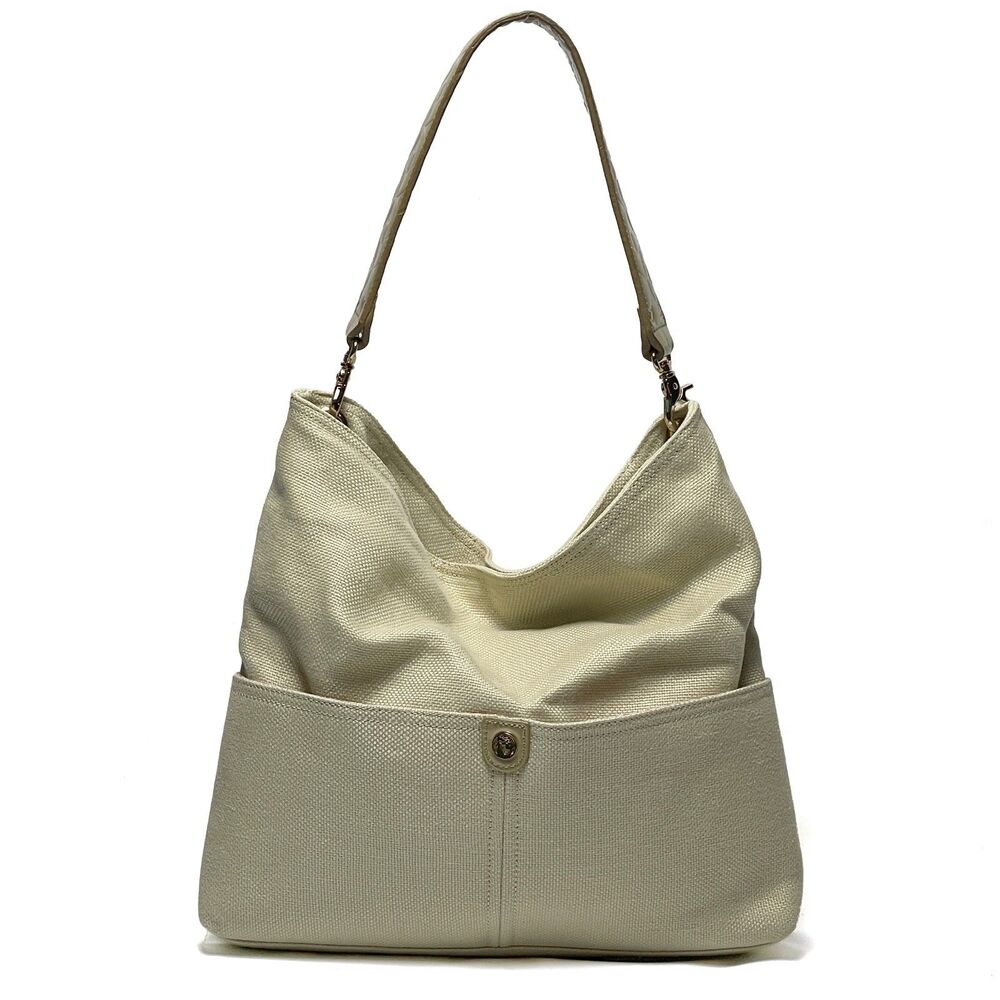 Spartina 449 Daufuskie Island Splendor Shoulder Bag Beige/Gold Linen Pat.Leather